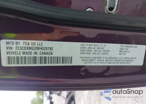 2021 Dodge Charger Gt Awd из США, поврежденный, VIN 2C3CDXMG2MH528792